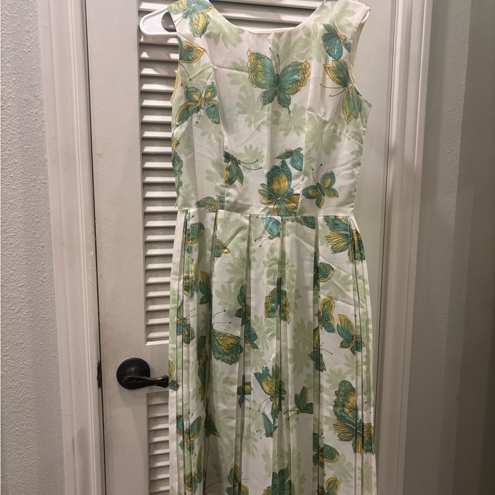 VINTAGE. Floral Sleeveless Dress - Green and Yellow
